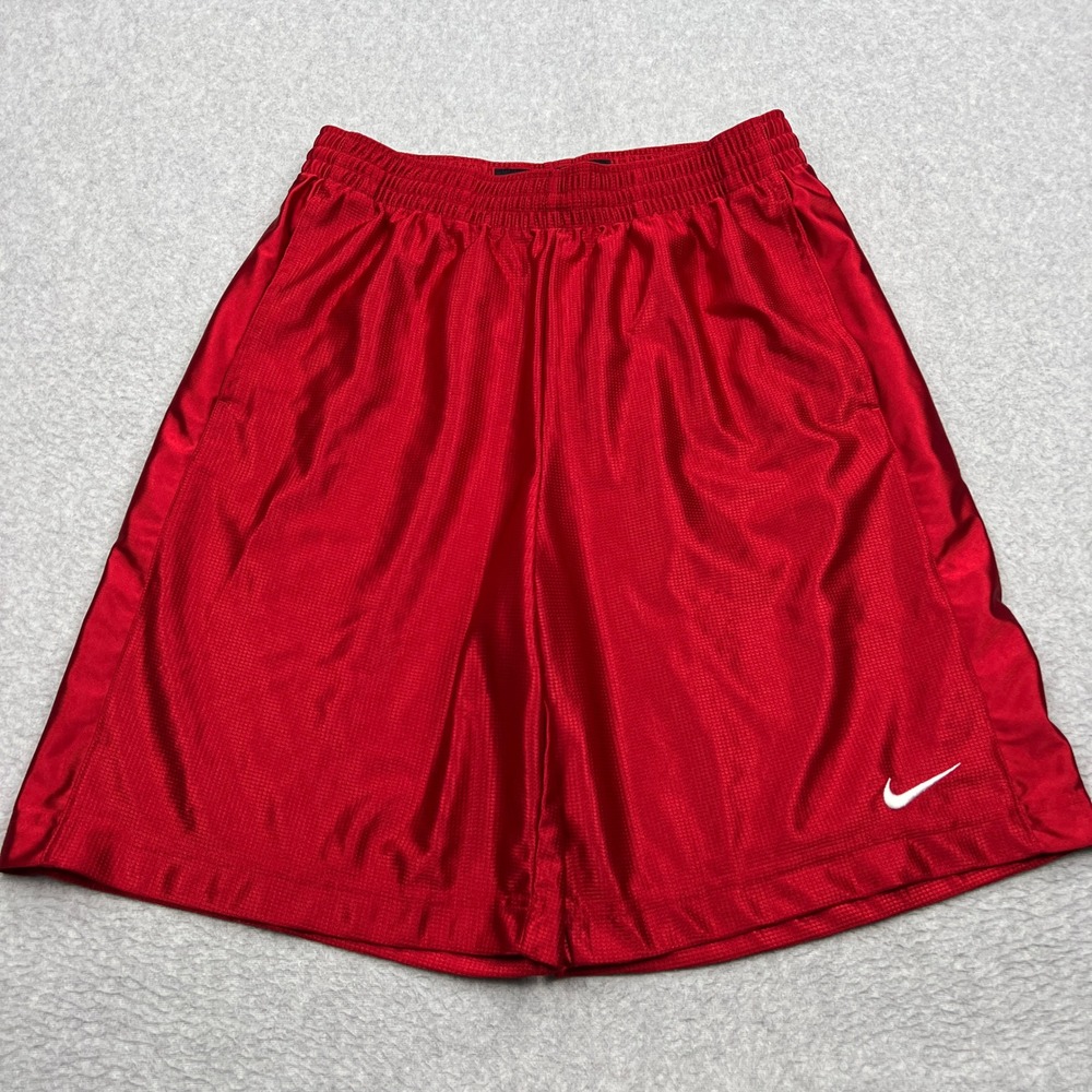 VTG Nike Basketball Shorts Men's Medium Red Stain 10" Drawstring Stretch‎ 207630